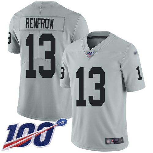 Men Oakland Raiders Limited Silver Hunter Renfrow Jersey NFL Football #13 100th Season Inverted Jersey->oakland raiders->NFL Jersey